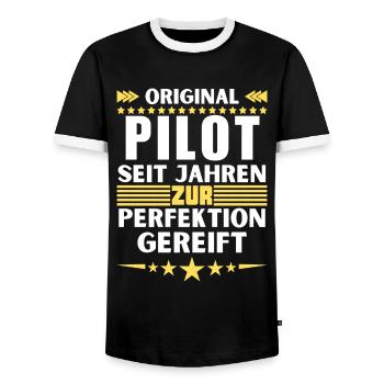 Pilot matured to perfection - Men's Ringer Shirt - black/white - Front - AI Model Female 172 light (172cm) & AI Model Male 178 light (178cm)