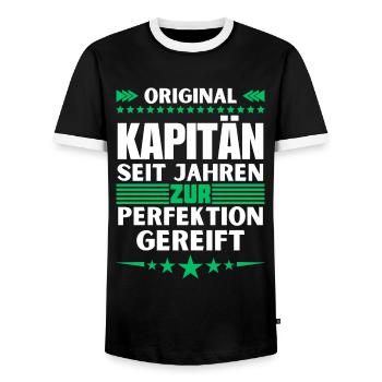 Captain matured to perfection - Men's Ringer Shirt - black/white - Front - AI Model Female 172 light (172cm) & AI Model Male 178 light (178cm)