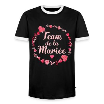 Mariage Femme EVJF Pour Copines Team Mariée - T-shirt contrasté Homme - noir/blanc - Devant - AI Model Female 172 light (172cm) & AI Model Male 178 light (178cm)