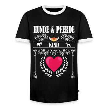 Hund Pferd Kind Hunde und Pferde Liebhaber Reiten - Männer Kontrast-T-Shirt - Schwarz/Weiß - Vorne - AI Model Female 172 light (172cm) & AI Model Male 178 light (178cm)