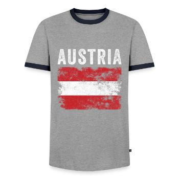 Austria Flag Distressed - Austrian Flag - Men's Ringer Shirt - grey/navy  - Front - AI Model Female 172 light (172cm) & AI Model Male 178 light (178cm)