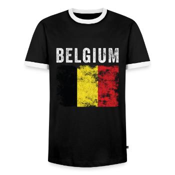 Drapeau belge en détresse - Drapeau belge - T-shirt contrasté Homme - noir/blanc - Devant - AI Model Female 172 light (172cm) & AI Model Male 178 light (178cm)