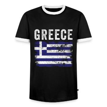 Greece Flag Distressed - Greek Flag - Men's Ringer Shirt - black/white - Front - AI Model Female 172 light (172cm) & AI Model Male 178 light (178cm)