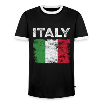 Italy Flag Distressed - Italian Flag - Men's Ringer Shirt - black/white - Front - AI Model Female 172 light (172cm) & AI Model Male 178 light (178cm)
