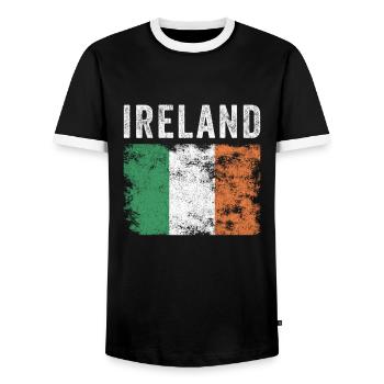 Ireland Flag Distressed - Irish Flag - Men's Ringer Shirt - black/white - Front - AI Model Female 172 light (172cm) & AI Model Male 178 light (178cm)