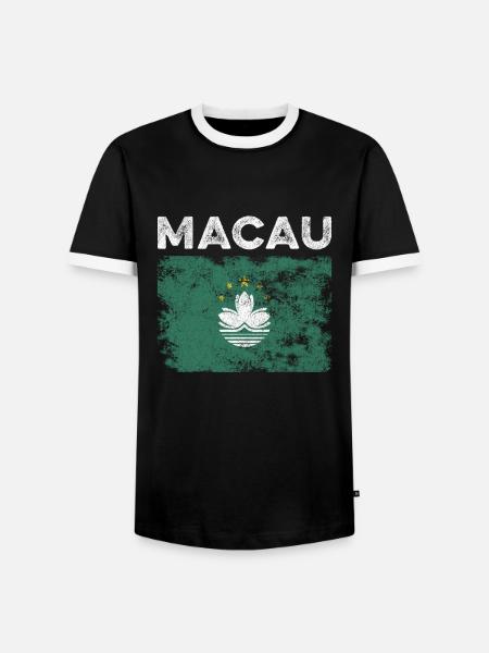 Macau Flag Distressed - Macanese Flag - Men's Ringer Shirt - black/white