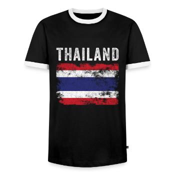 Thailand Flag Distressed - Thai Flag - Men's Ringer Shirt - black/white - Front - AI Model Female 172 light (172cm) & AI Model Male 178 light (178cm)