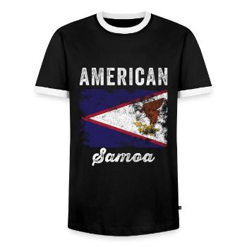 American samoa Flag Distressed - Men's Ringer Shirt - black/white - Front - AI Model Female 172 light (172cm) & AI Model Male 178 light (178cm)