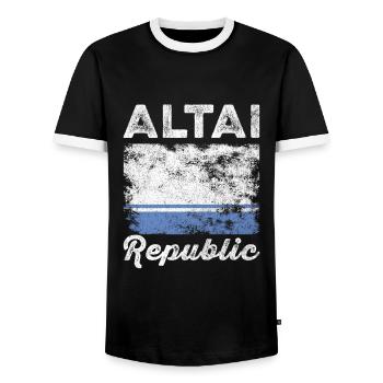 Altai Flag Distressed - Altaian Flag - Men's Ringer Shirt - black/white - Front - AI Model Female 172 light (172cm) & AI Model Male 178 light (178cm)