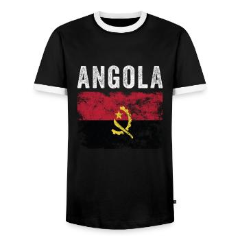 Angola Flag Distressed - Angolanische Flagge - Männer Kontrast-T-Shirt - Schwarz/Weiß - Vorne - AI Model Female 172 light (172cm) & AI Model Male 178 light (178cm)