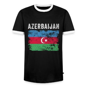 Aserbaidschan Flagge Distressed - Aserbaidschanische Flagge - Männer Kontrast-T-Shirt - Schwarz/Weiß - Vorne - AI Model Female 172 light (172cm) & AI Model Male 178 light (178cm)