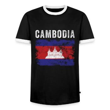 Drapeau du Cambodge Drapeau cambodgien en détresse - T-shirt contrasté Homme - noir/blanc - Devant - AI Model Female 172 light (172cm) & AI Model Male 178 light (178cm)