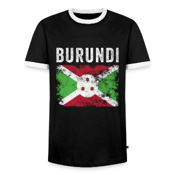 Burundi Flag Distressed - Burundian Flag - Men's Ringer Shirt - black/white - Front - AI Model Female 172 light (172cm) & AI Model Male 178 light (178cm)