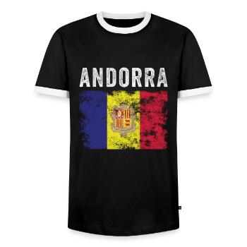 Andorra Flag Distressed - Andorran Flag - Men's Ringer Shirt - black/white - Front - AI Model Female 172 light (172cm) & AI Model Male 178 light (178cm)
