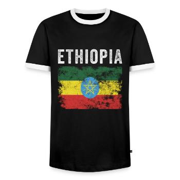 Ethiopia Flag Distressed Ethiopian Flag - Men's Ringer Shirt - black/white - Front - AI Model Female 172 light (172cm) & AI Model Male 178 light (178cm)