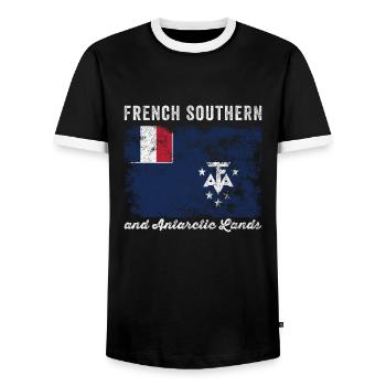 French Southern and Antarctic Lands Flag - Men's Ringer Shirt - black/white - Front - AI Model Female 172 light (172cm) & AI Model Male 178 light (178cm)