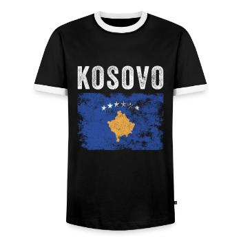 Kosovo Flag Distressed - Kosovar Flag - Men's Ringer Shirt - black/white - Front - AI Model Female 172 light (172cm) & AI Model Male 178 light (178cm)