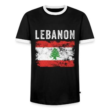 Drapeau libanais en détresse - Drapeau libanais - T-shirt contrasté Homme - noir/blanc - Devant - AI Model Female 172 light (172cm) & AI Model Male 178 light (178cm)