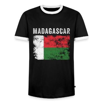 Madagascar Flag Distressed Malagasy Flag - Men's Ringer Shirt - black/white - Front - AI Model Female 172 light (172cm) & AI Model Male 178 light (178cm)