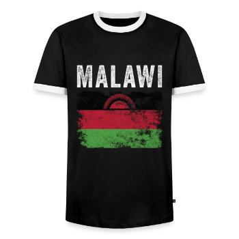 Malawi Flag Distressed - Malawian Flag - Men's Ringer Shirt - black/white - Front - AI Model Female 172 light (172cm) & AI Model Male 178 light (178cm)
