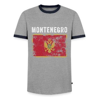 Montenegro Flag Vintage Montenegrin Flag - Men's Ringer Shirt - grey/navy  - Front - AI Model Female 172 light (172cm) & AI Model Male 178 light (178cm)