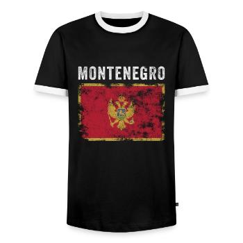 Montenegro Flag Vintage Montenegrin Flag - Men's Ringer Shirt - black/white - Front - AI Model Female 172 light (172cm) & AI Model Male 178 light (178cm)