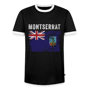 Montserrat Flag Distressed - Men's Ringer Shirt - black/white - Front - AI Model Female 172 light (172cm) & AI Model Male 178 light (178cm)