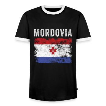 Mordovia Flag Distressed - Mordvin Flag - Men's Ringer Shirt - black/white - Front - AI Model Female 172 light (172cm) & AI Model Male 178 light (178cm)