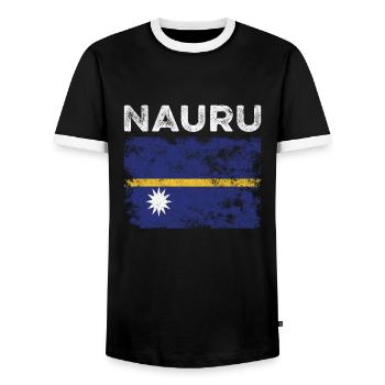 Nauru Flag Distressed - Nauruan Flag - Men's Ringer Shirt - black/white - Front - AI Model Female 172 light (172cm) & AI Model Male 178 light (178cm)