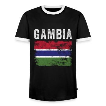 Gambia Flag Distressed - Gambian Flag - Men's Ringer Shirt - black/white - Front - AI Model Female 172 light (172cm) & AI Model Male 178 light (178cm)