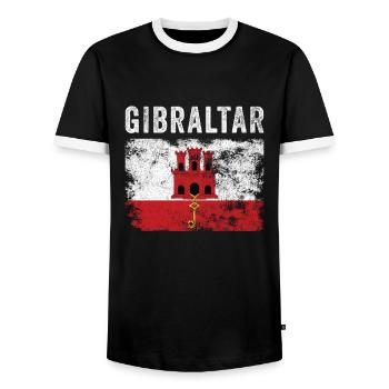 Gibraltar Flagge Vintage Gibraltarische Flagge - Männer Kontrast-T-Shirt - Schwarz/Weiß - Vorne - AI Model Female 172 light (172cm) & AI Model Male 178 light (178cm)