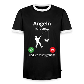 Angeln ruft an und ich muss gehen - Männer Kontrast-T-Shirt - Schwarz/Weiß - Vorne - AI Model Female 172 light (172cm) & AI Model Male 178 light (178cm)