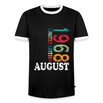 Août 1968 Anniversaire Août 1968 Août - T-shirt contrasté Homme - noir/blanc - Devant - AI Model Female 172 light (172cm) & AI Model Male 178 light (178cm)