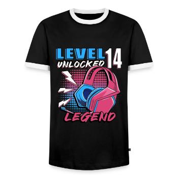 14th Birthday Level 14 Gamer Gift - Men's Ringer Shirt - black/white - Front - AI Model Female 172 light (172cm) & AI Model Male 178 light (178cm)