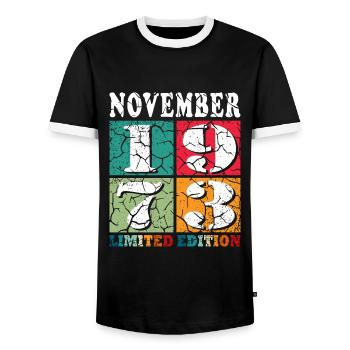 Novembre 1973 Vintage anniversaire Vintage cadeau - T-shirt contrasté Homme - noir/blanc - Devant - AI Model Female 172 light (172cm) & AI Model Male 178 light (178cm)