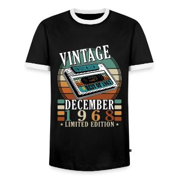 55e anniversaire 55 ans Décembre 1968 - T-shirt contrasté Homme - noir/blanc - Devant - AI Model Female 172 light (172cm) & AI Model Male 178 light (178cm)