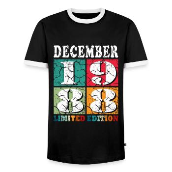Décembre 1988 Anniversaire Décembre 1988 Décembre - T-shirt contrasté Homme - noir/blanc - Devant - AI Model Female 172 light (172cm) & AI Model Male 178 light (178cm)