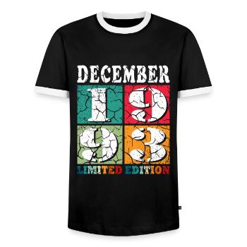 Décembre 1993 Anniversaire Décembre 1993 Décembre - T-shirt contrasté Homme - noir/blanc - Devant - AI Model Female 172 light (172cm) & AI Model Male 178 light (178cm)