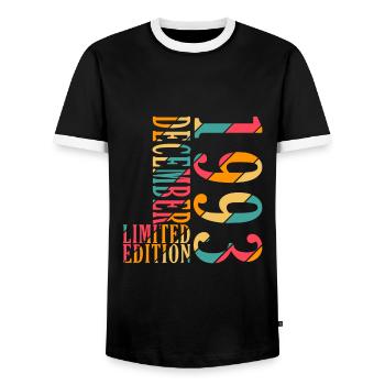 Décembre 1993 Anniversaire Décembre 1993 Décembre - T-shirt contrasté Homme - noir/blanc - Devant - AI Model Female 172 light (172cm) & AI Model Male 178 light (178cm)