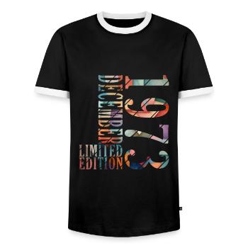 50. Geburtstag Jahrgang Dezember 1973 Original 197 - Männer Kontrast-T-Shirt - Schwarz/Weiß - Vorne - AI Model Female 172 light (172cm) & AI Model Male 178 light (178cm)