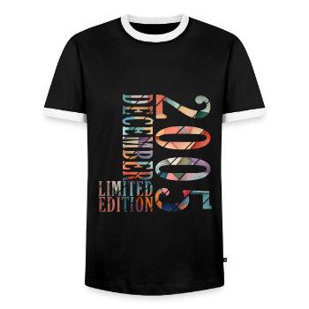 18. Geburtstag Jahrgang Dezember 2005 Original 200 - Männer Kontrast-T-Shirt - Schwarz/Weiß - Vorne - AI Model Female 172 light (172cm) & AI Model Male 178 light (178cm)
