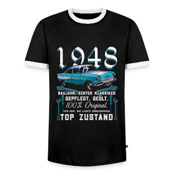 Oldtimer Baujahr 1948 geboren Geburtstag Spruch - Männer Kontrast-T-Shirt - Schwarz/Weiß - Vorne - AI Model Female 172 light (172cm) & AI Model Male 178 light (178cm)