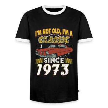Voiture Vintage 1973 50e anniversaire Cadeau Homme - T-shirt contrasté Homme - noir/blanc - Devant - AI Model Female 172 light (172cm) & AI Model Male 178 light (178cm)