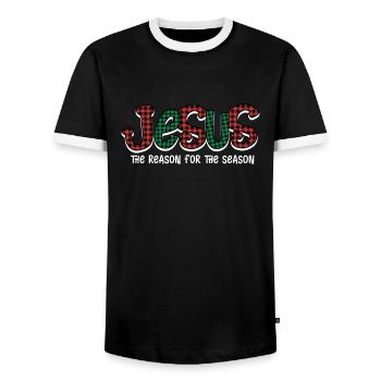 Jésus Dicton de Noël - T-shirt contrasté Homme - noir/blanc - Devant - AI Model Female 172 light (172cm) & AI Model Male 178 light (178cm)