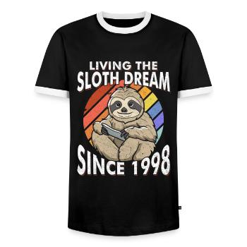Faultier Geburtstag 1998 Geboren Jahrgang 1998 - Männer Kontrast-T-Shirt - Schwarz/Weiß - Vorne - AI Model Female 172 light (172cm) & AI Model Male 178 light (178cm)