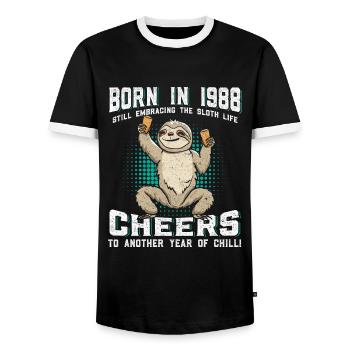 Paresseux Anniversaire 1988 Né en 1988 - T-shirt contrasté Homme - noir/blanc - Devant - AI Model Female 172 light (172cm) & AI Model Male 178 light (178cm)
