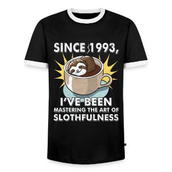 Sloth Birthday 1993 Born 1993 - Men's Ringer Shirt - black/white - Front - AI Model Female 172 light (172cm) & AI Model Male 178 light (178cm)