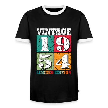 70. Geburtstag Jahrgang 1954 70 Jahre - Männer Kontrast-T-Shirt - Schwarz/Weiß - Vorne - AI Model Female 172 light (172cm) & AI Model Male 178 light (178cm)