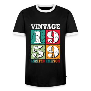65th birthday Born in 1959 65 years old - Men's Ringer Shirt - black/white - Front - AI Model Female 172 light (172cm) & AI Model Male 178 light (178cm)