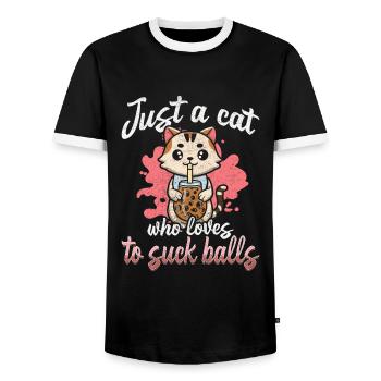 bubble tea cat - Männer Kontrast-T-Shirt - Schwarz/Weiß - Vorne - AI Model Female 172 light (172cm) & AI Model Male 178 light (178cm)